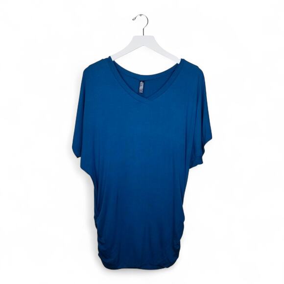 Made By Johnny Tops - *NEW* Made by JOHNNY Blue Cinched/Shirring Modal Knit Dolman Sleeve Tunic Size L